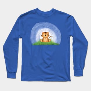 Cute Tiger Cub on Grass Long Sleeve T-Shirt